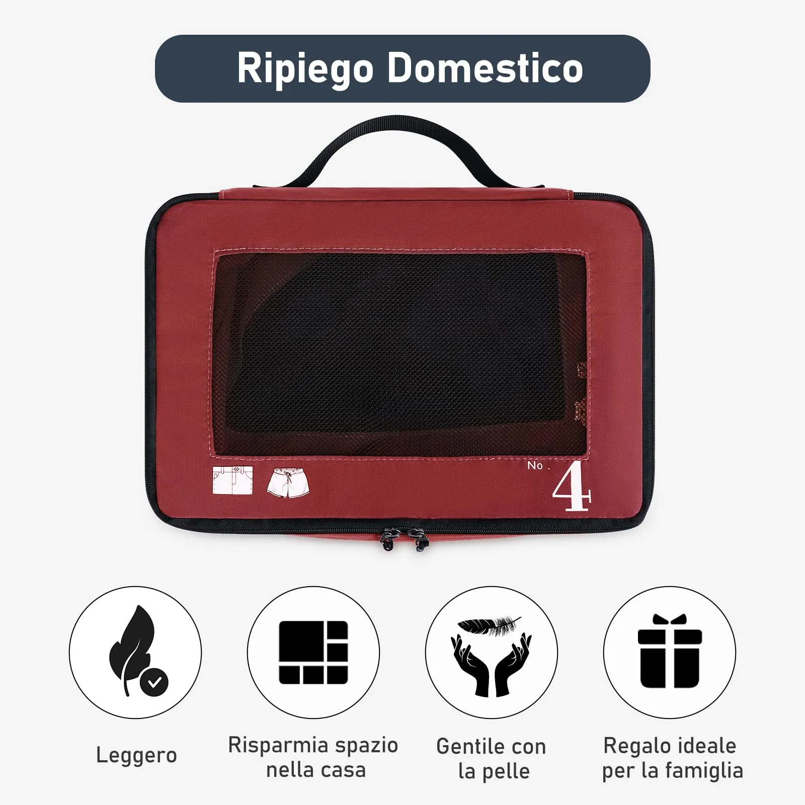 ECOHUB Set Packing Cubes Organizer Valigie 7 Pezzi in PET Ecologico, Rosso - immagine 7