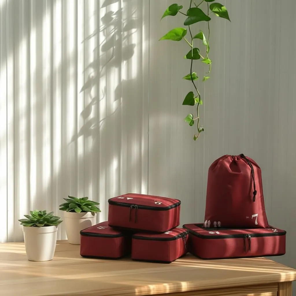 ECOHUB Set Packing Cubes Organizer Valigie 7 Pezzi in PET Ecologico, Rosso - immagine 8