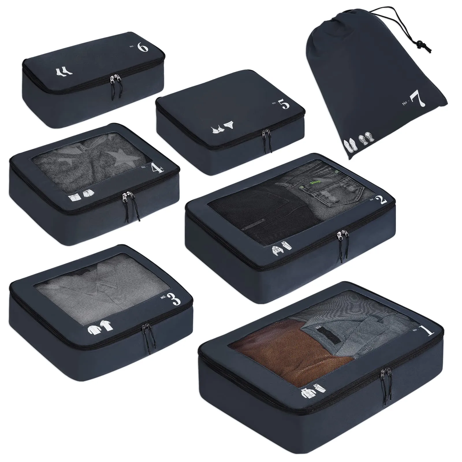 ECOHUB Set Packing Cubes Organizer Valigie 7 Pezzi in PET Ecologico (Blu scuro) - immagine 1