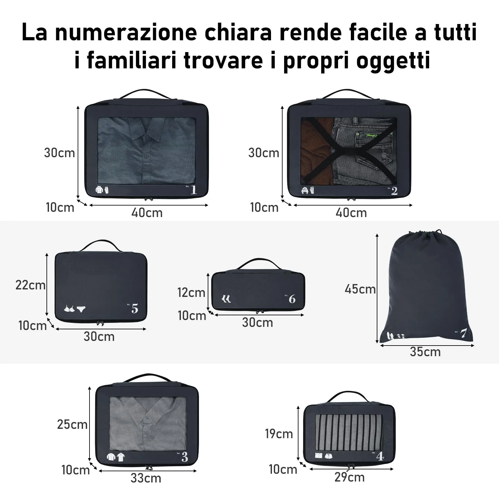 ECOHUB Set Packing Cubes Organizer Valigie 7 Pezzi in PET Ecologico (Blu scuro) - immagine 3