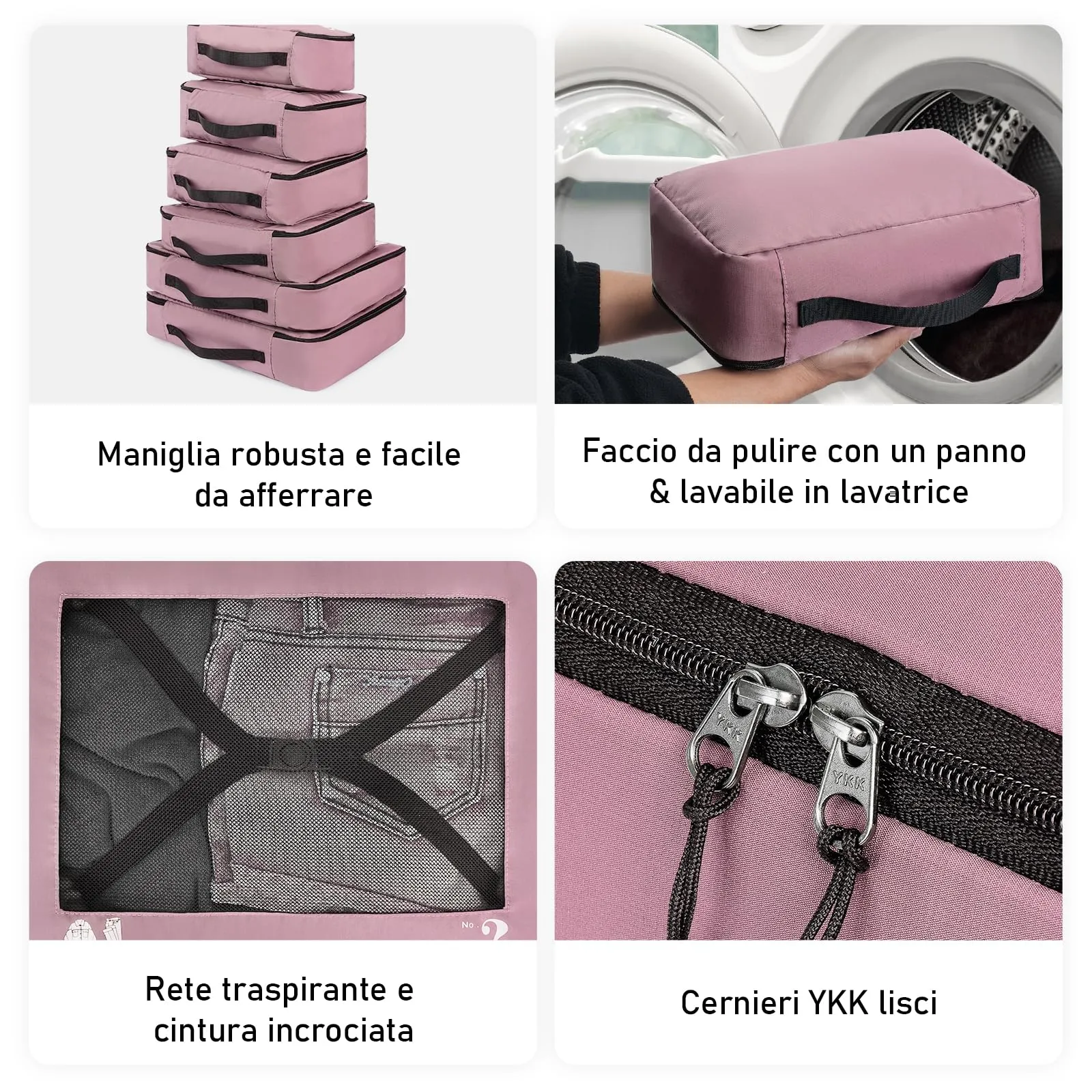 ECOHUB Set Organizer Valigie Packing Cubes 7 Pezzi in PET Ecologico (Rosa) - immagine 5