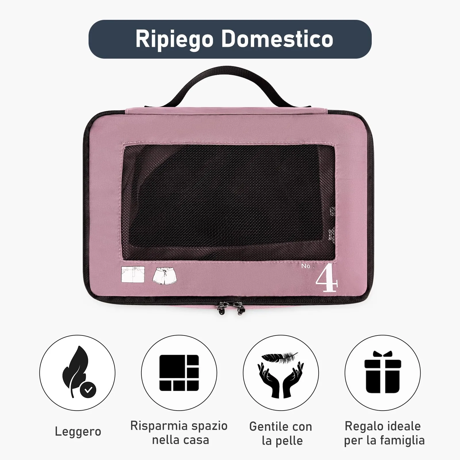 ECOHUB Set Organizer Valigie Packing Cubes 7 Pezzi in PET Ecologico (Rosa) - immagine 7