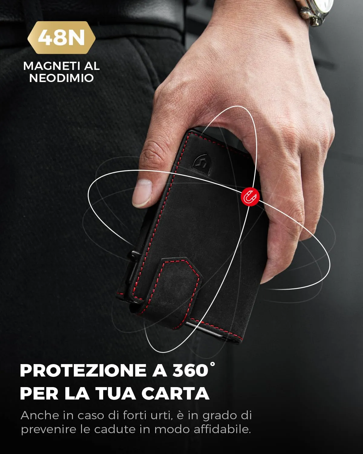 LORZOR Portafoglio Uomo Slim in Vera Pelle, Porta Carte di Credito Pop-up con Protezione RFID e Portamonete, Chiusura Magnetica - immagine 2