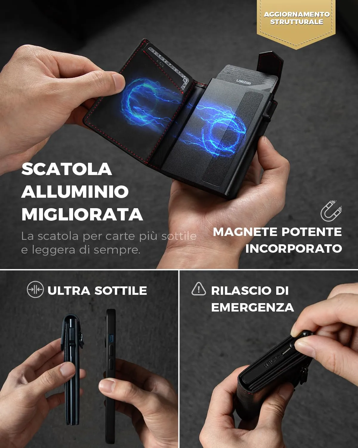LORZOR Portafoglio Uomo Slim in Vera Pelle, Porta Carte di Credito Pop-up con Protezione RFID e Portamonete, Chiusura Magnetica - immagine 4