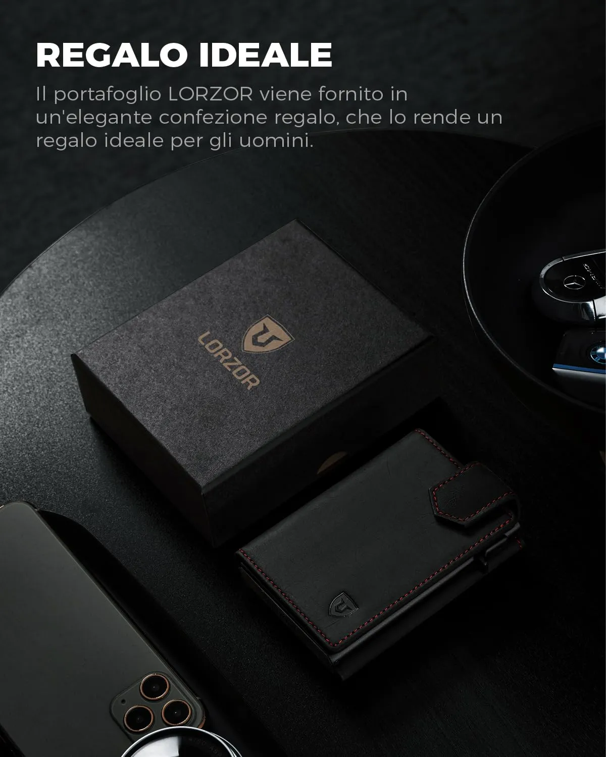 LORZOR Portafoglio Uomo Slim in Vera Pelle, Porta Carte di Credito Pop-up con Protezione RFID e Portamonete, Chiusura Magnetica - immagine 7
