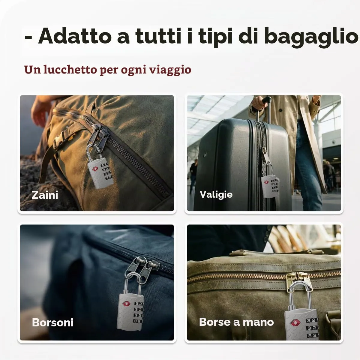 NovLock Lucchetto TSA a combinazione da viaggio a 4 cifre, Argento - immagine 8
