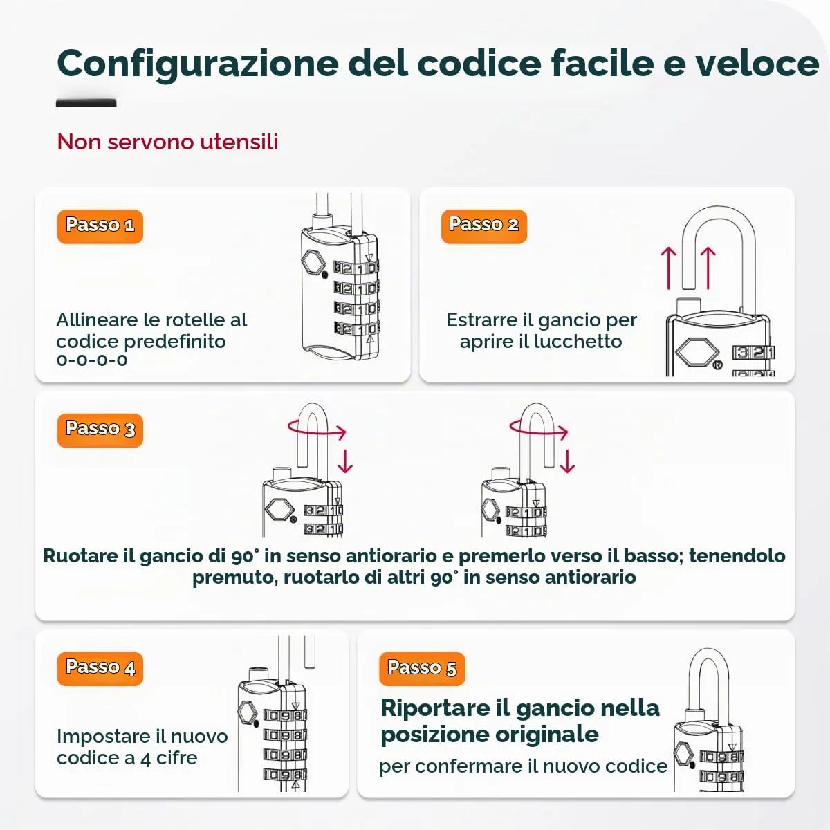 NovLock Lucchetto TSA a combinazione da viaggio a 4 cifre, Argento - immagine 9