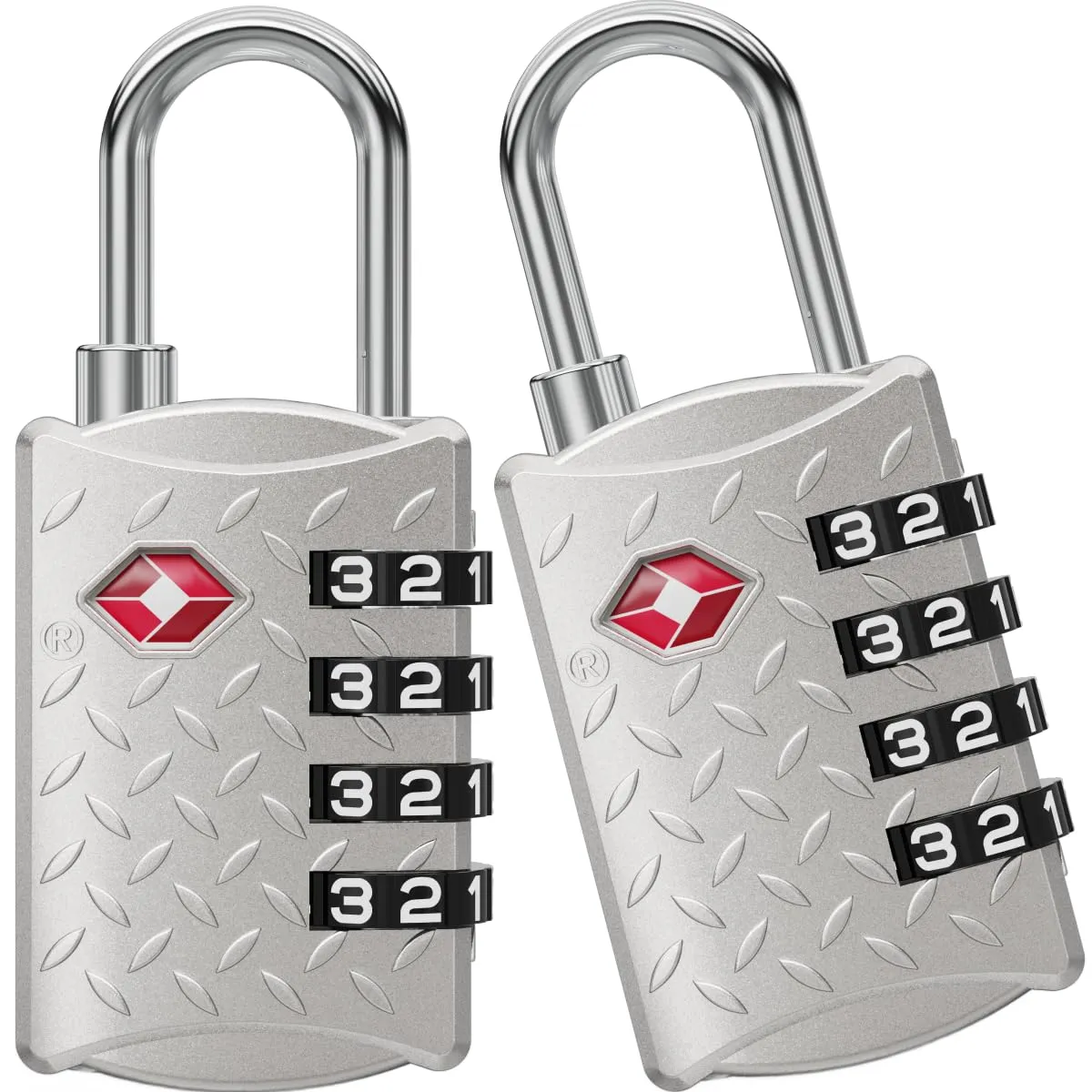 NovLock Lucchetti TSA a combinazione da viaggio a 4 cifre, Argento, 2 pezzi - immagine 1