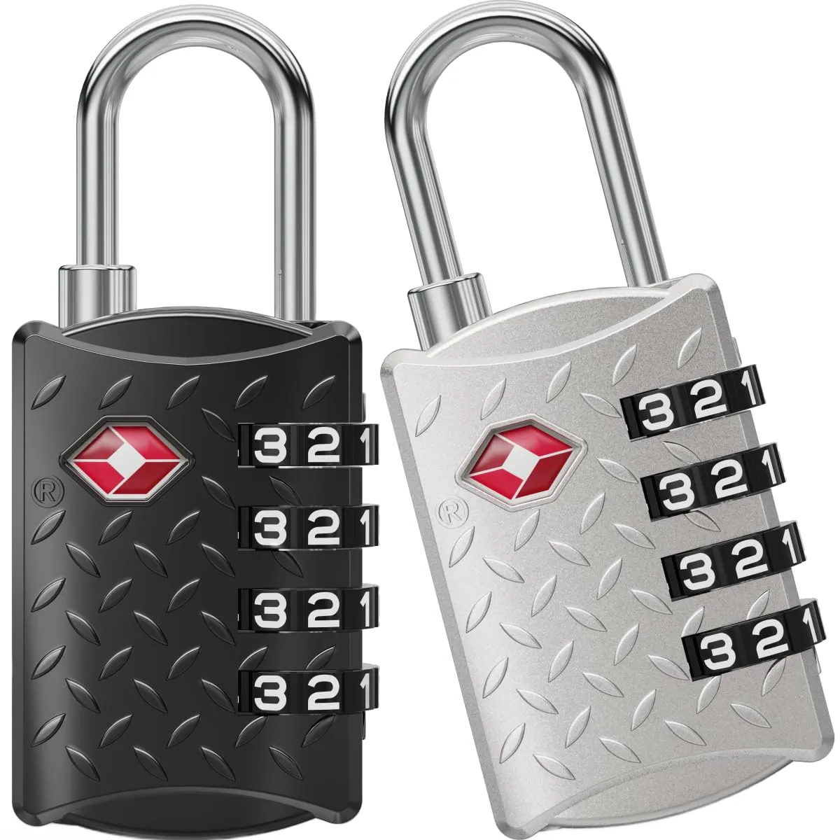 NovLock Lucchetti TSA a combinazione da viaggio a 4 cifre, 2 pezzi, Nero/Argento - immagine 1