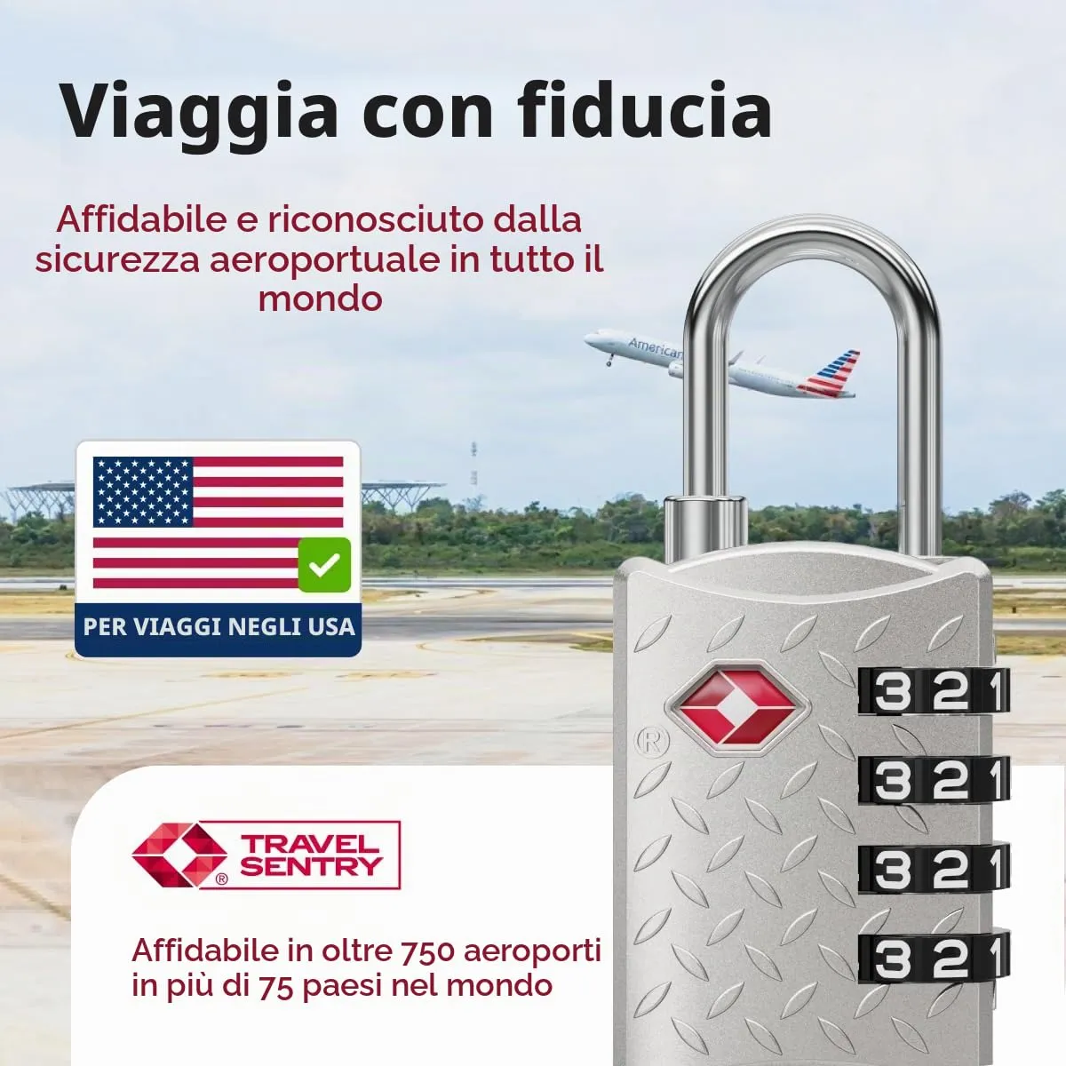 NovLock Lucchetti TSA a combinazione da viaggio a 4 cifre, 2 pezzi, Nero/Argento - immagine 3