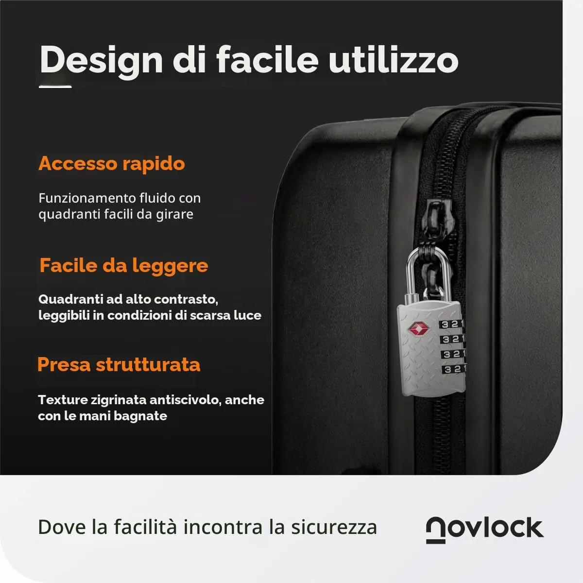 NovLock Lucchetti TSA a combinazione da viaggio a 4 cifre, 2 pezzi, Nero/Argento - immagine 7