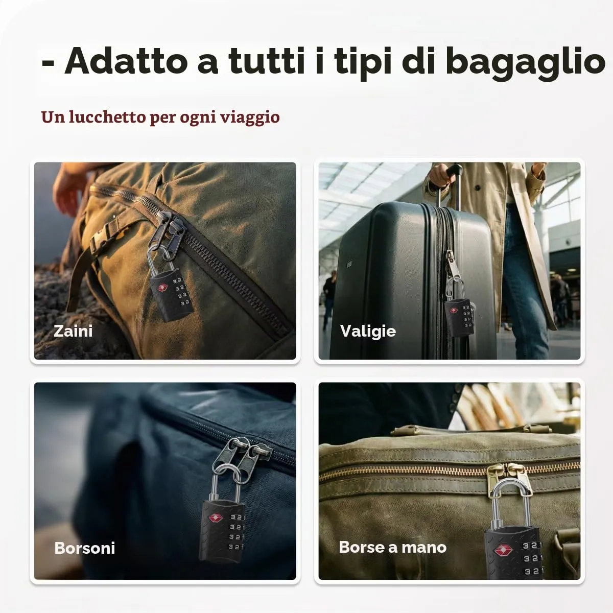 NovLock Lucchetti TSA a combinazione da viaggio a 4 cifre, 2 pezzi, Nero/Argento - immagine 8