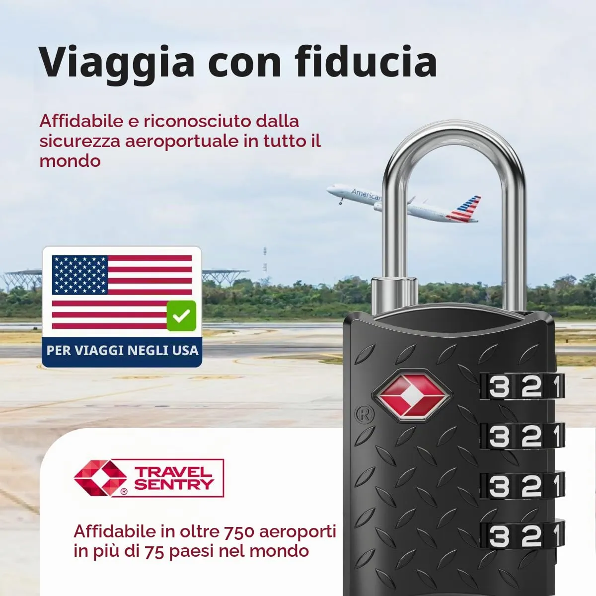 NovLock Lucchetti TSA a combinazione da viaggio a 4 cifre, nero, 2 pezzi - immagine 3