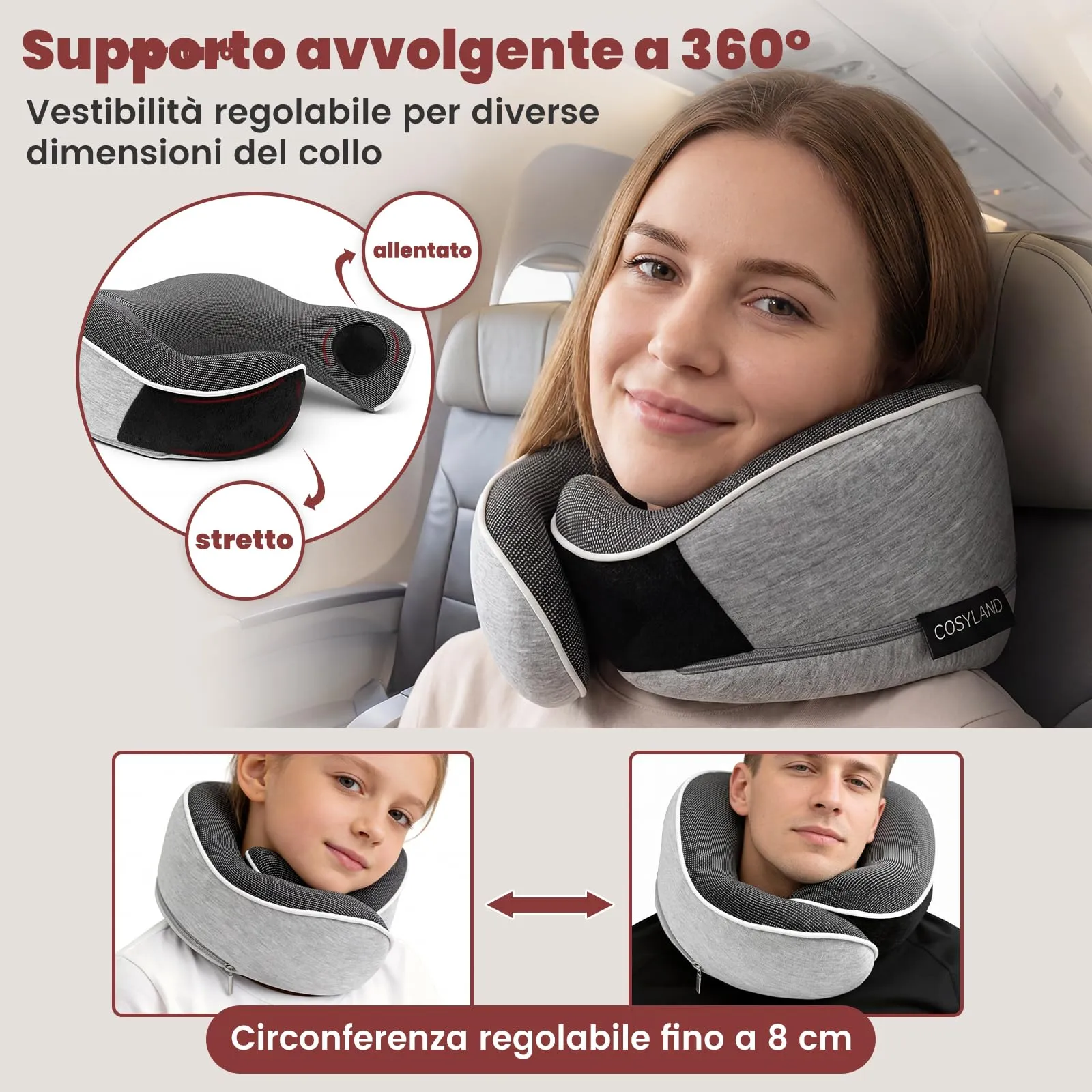COSYLAND Cuscino da Viaggio Cervicale in Memory Foam, Grigio - immagine 2