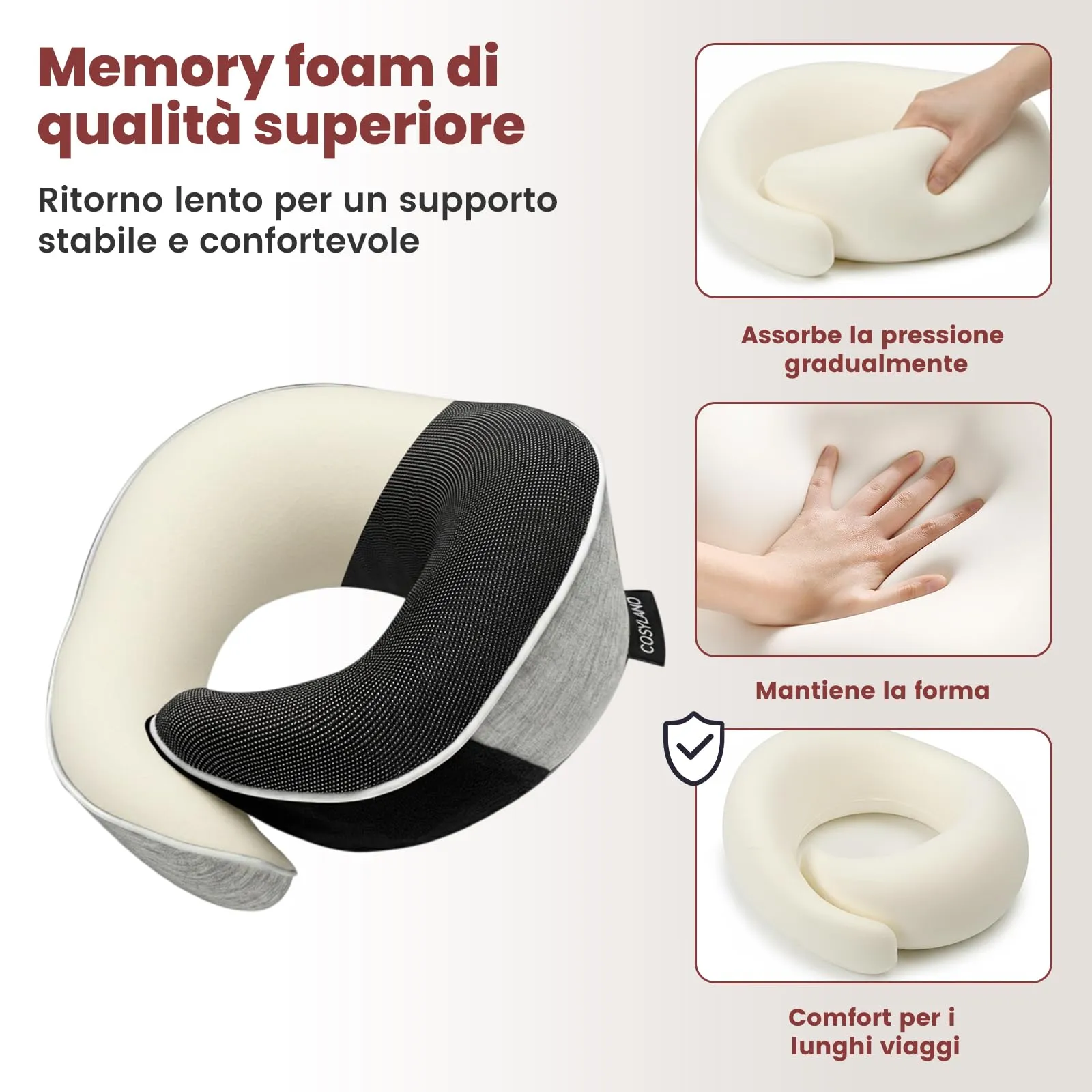 COSYLAND Cuscino da Viaggio Cervicale in Memory Foam, Grigio - immagine 4