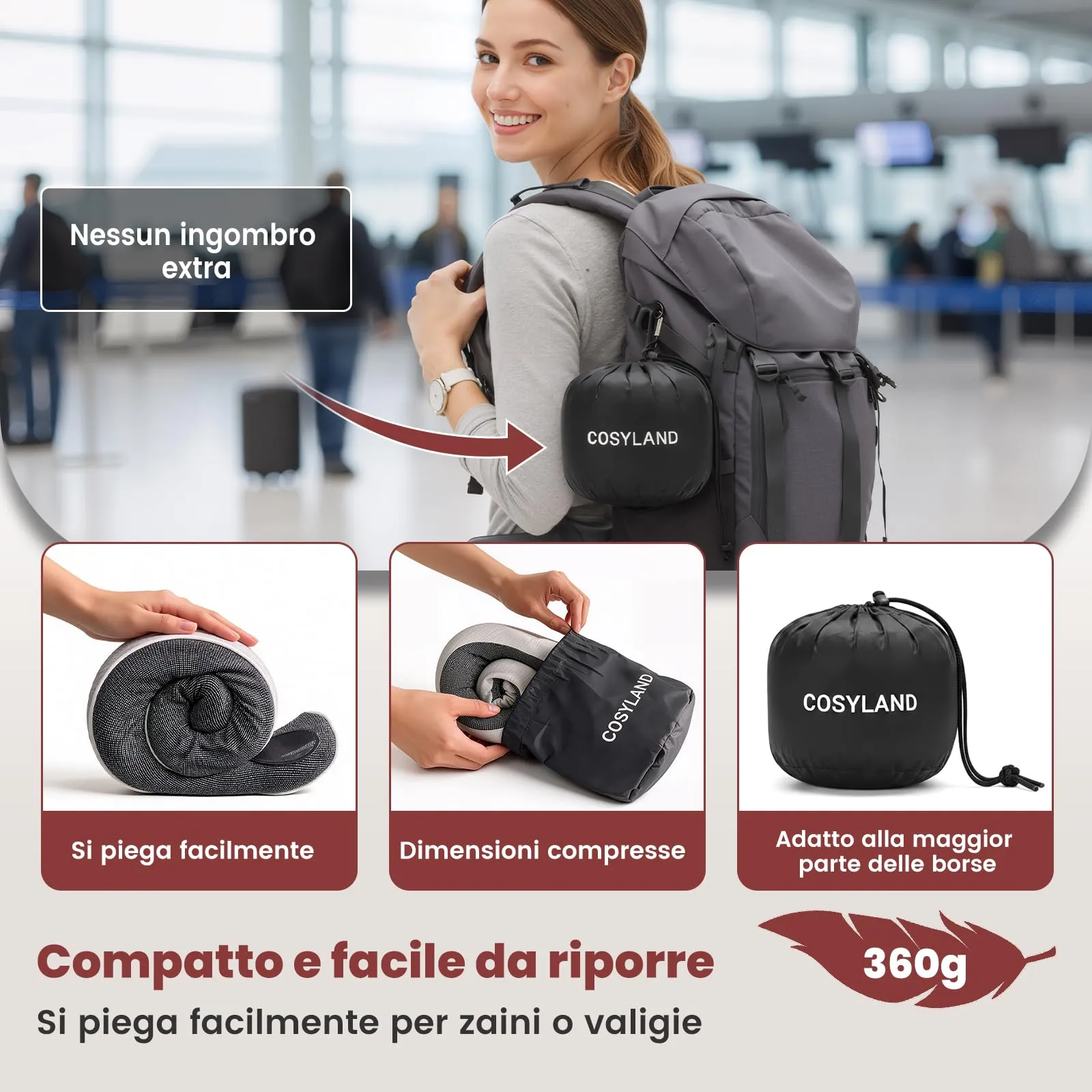 COSYLAND Cuscino da Viaggio Cervicale in Memory Foam, Grigio - immagine 6