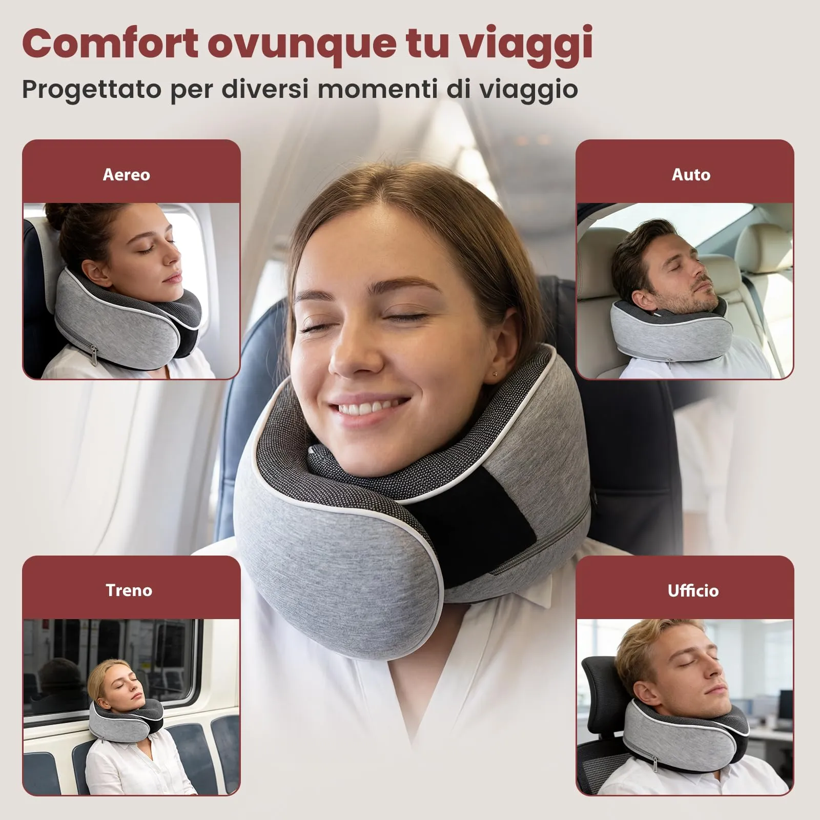 COSYLAND Cuscino da Viaggio Cervicale in Memory Foam, Grigio - immagine 7