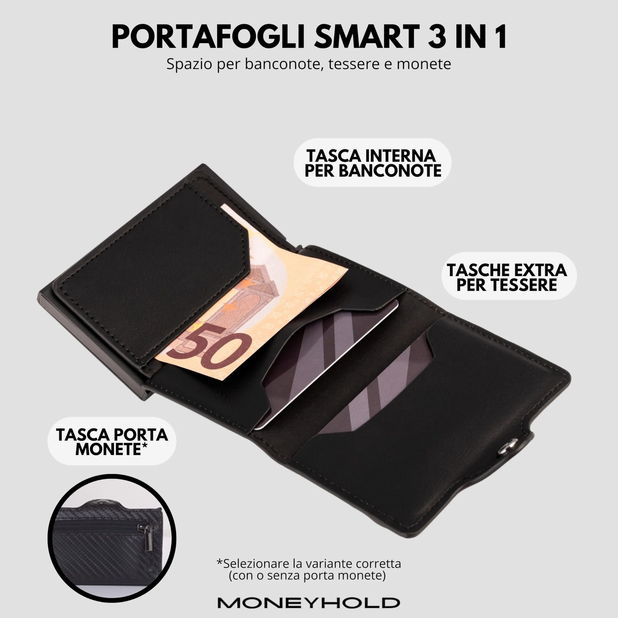 Moneyhold Portafoglio Uomo Slim in Similpelle con Protezione RFID, Porta Carte e Portamonete - immagine 3
