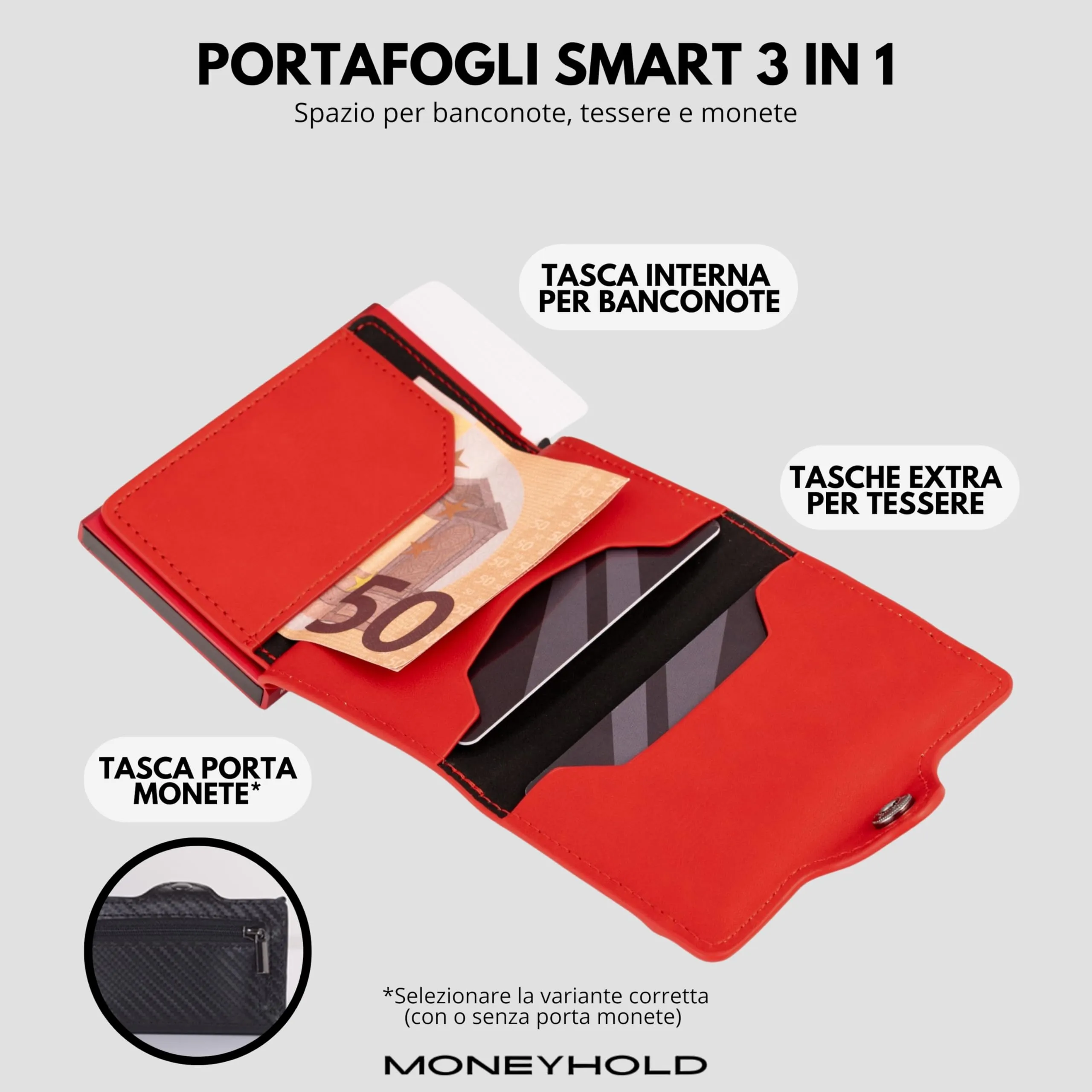 Moneyhold Portafoglio Uomo Slim in Similpelle con Protezione RFID, Porta Carte di Credito e Portamonete (10 Tessere) - immagine 3