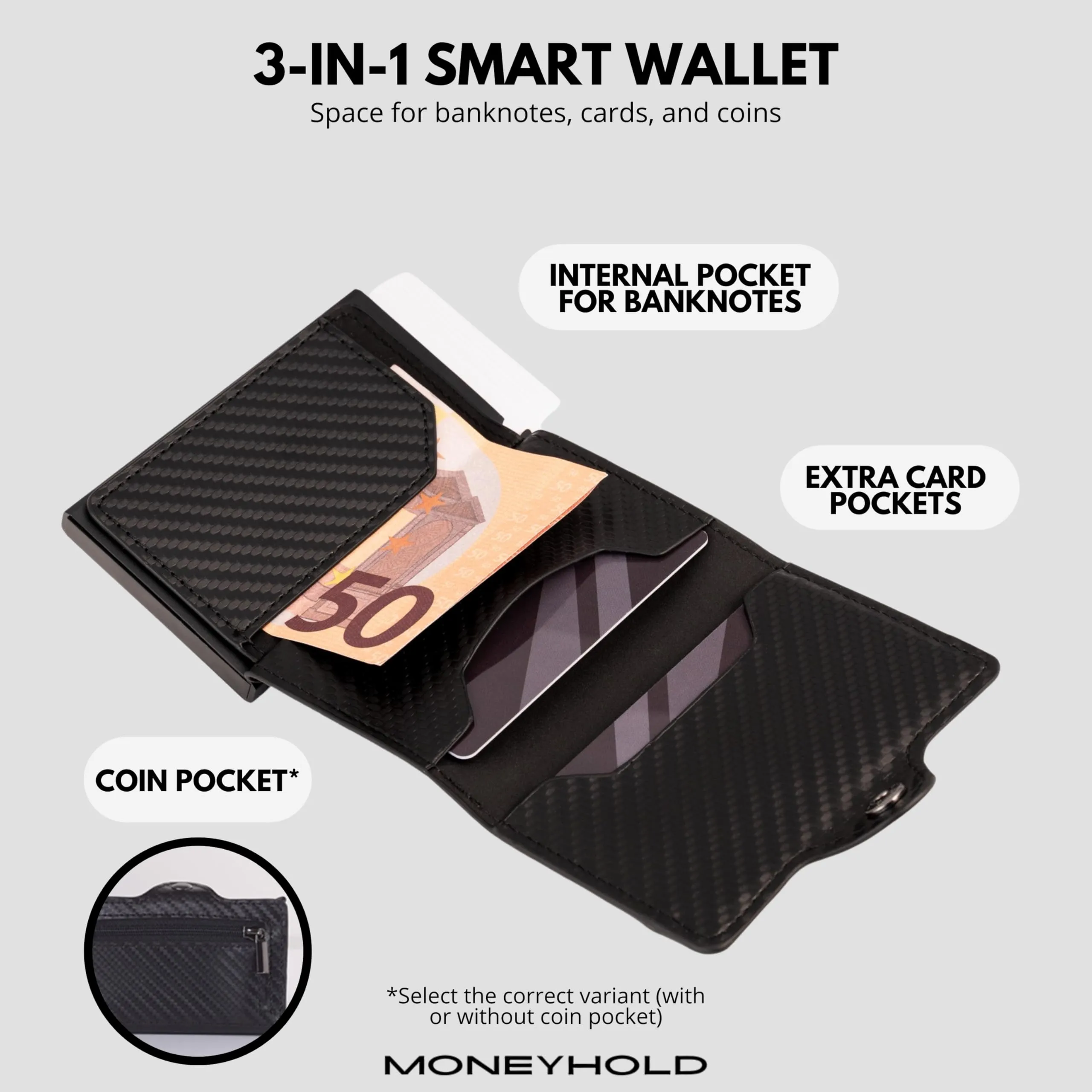 Moneyhold Portafoglio Uomo Slim in Similpelle con Protezione RFID e Portamonete - immagine 3