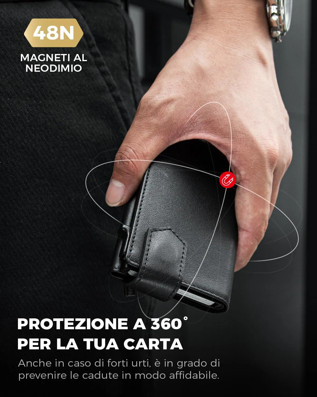 LORZOR Portafoglio Uomo Slim in Vera Pelle con Protezione RFID e Portamonete, Portacarte Pop-up per 10 Carte, Chiusura Magnetica - immagine 2