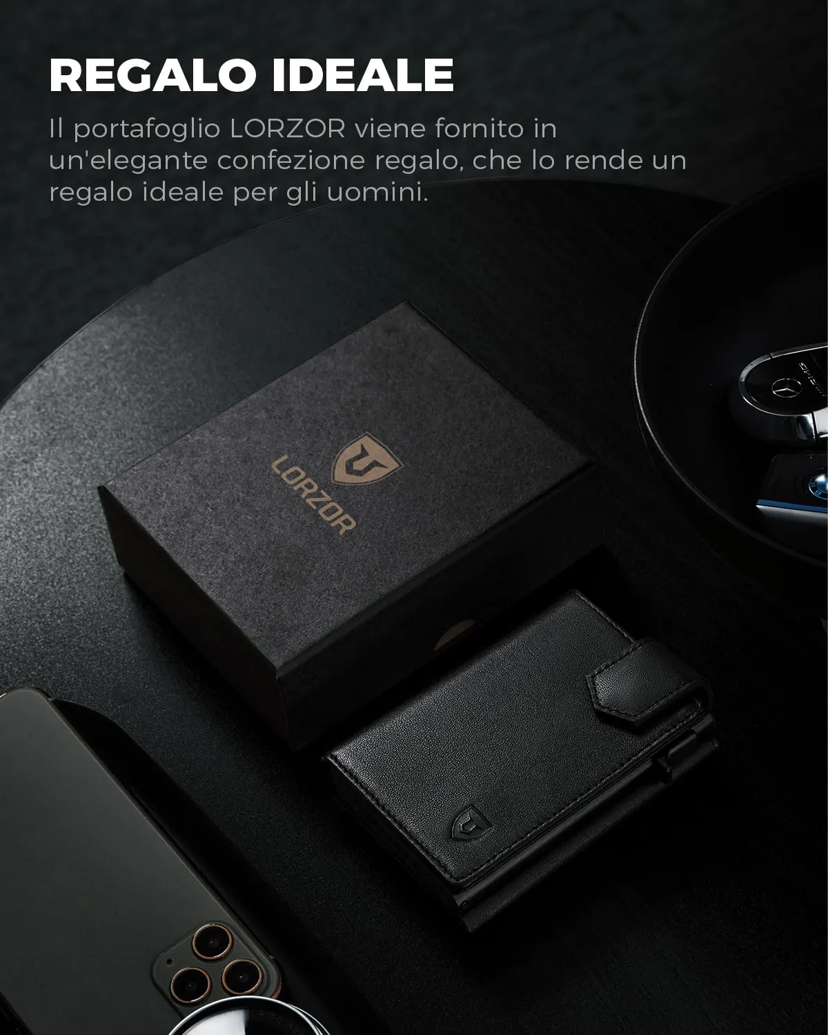 LORZOR Portafoglio Uomo Slim in Vera Pelle con Protezione RFID e Portamonete, Portacarte Pop-up per 10 Carte, Chiusura Magnetica - immagine 7