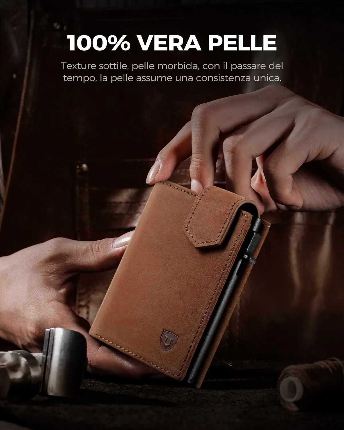LORZOR Portafoglio Uomo Slim in Vera Pelle con Chiusura Magnetica, Porta Carte Pop-up RFID e Portamonete - immagine 3