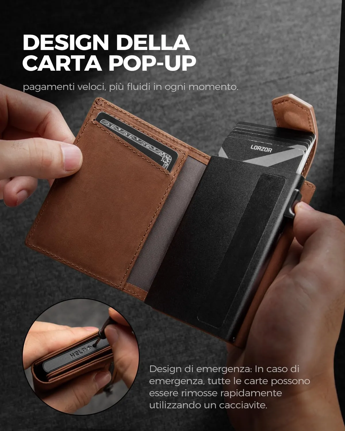 LORZOR Portafoglio Uomo Slim in Vera Pelle con Chiusura Magnetica, Porta Carte Pop-up RFID e Portamonete - immagine 4
