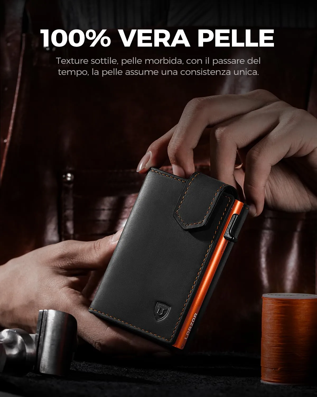 LORZOR Portafoglio Uomo Slim in Vera Pelle con Protezione RFID e Chiusura Magnetica, Portacarte Pop-up per 10 Carte e Portamonete - immagine 3