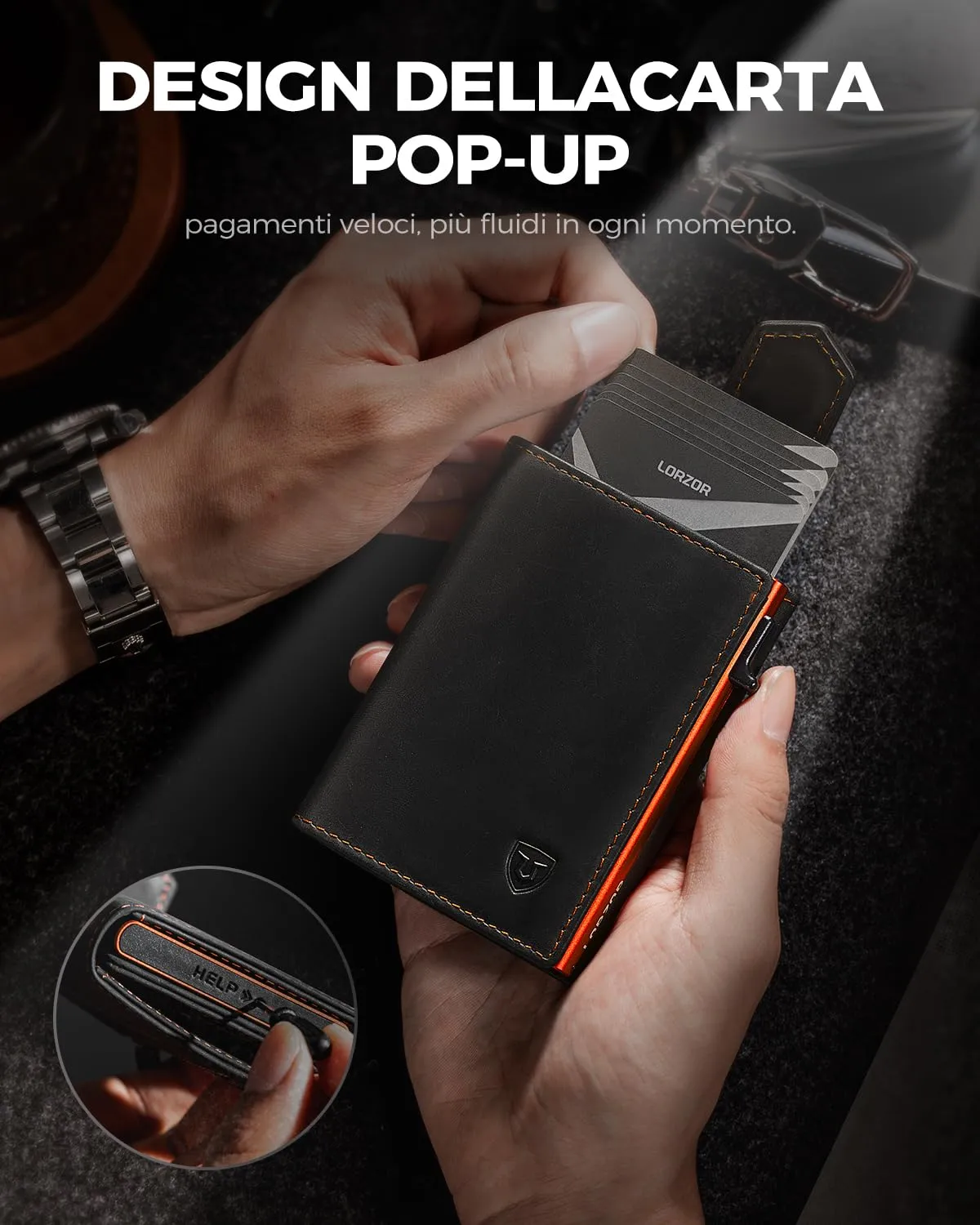 LORZOR Portafoglio Uomo Slim in Vera Pelle con Protezione RFID e Chiusura Magnetica, Portacarte Pop-up per 10 Carte e Portamonete - immagine 5