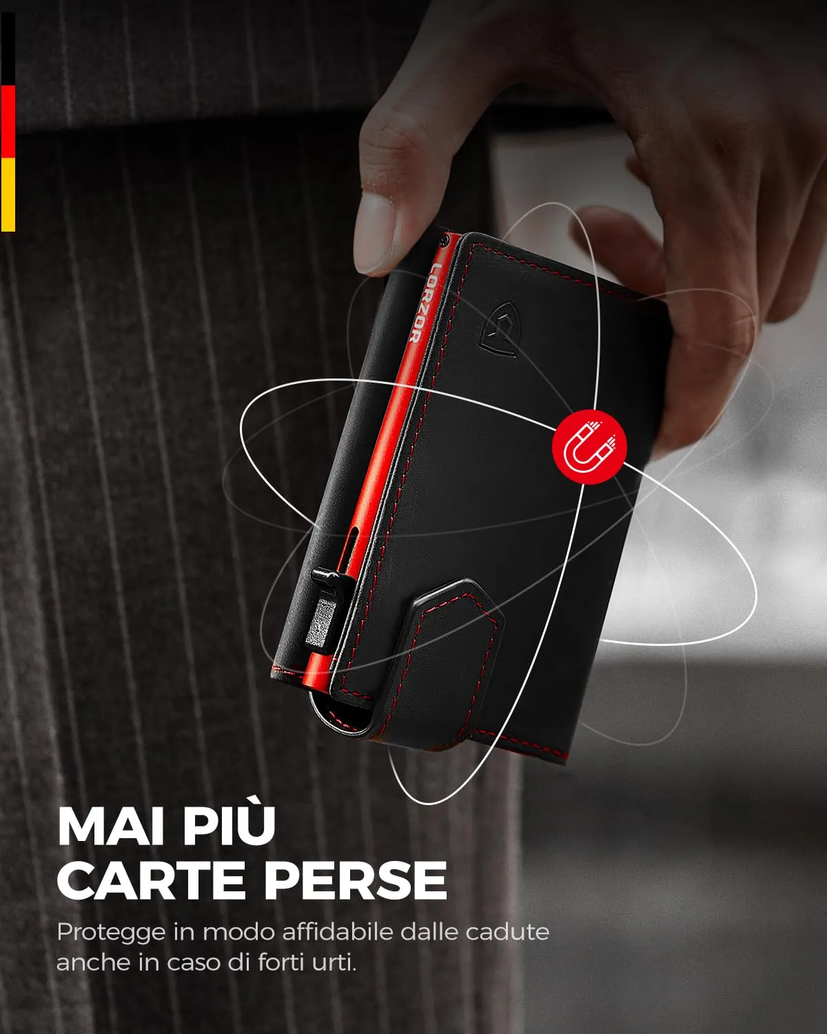 LORZOR Portafoglio Uomo Slim in Vera Pelle con Protezione RFID, Portacarte Pop-up per 10 Carte e Portamonete, Chiusura Magnetica - immagine 2