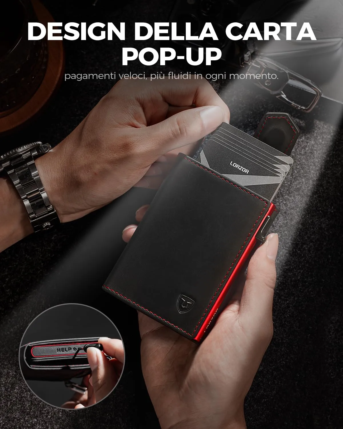 LORZOR Portafoglio Uomo Slim in Vera Pelle con Protezione RFID, Portacarte Pop-up per 10 Carte e Portamonete, Chiusura Magnetica - immagine 5