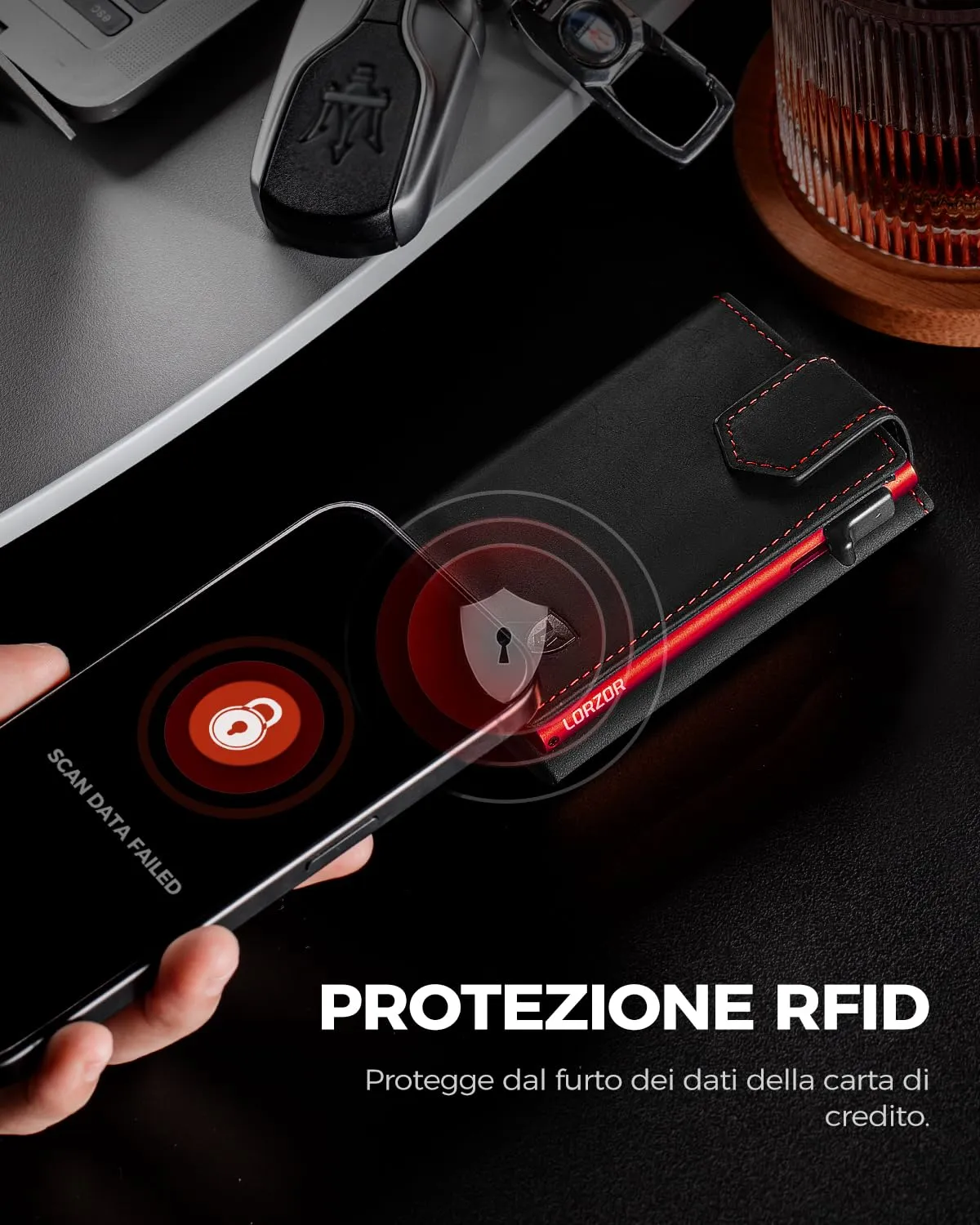 LORZOR Portafoglio Uomo Slim in Vera Pelle con Protezione RFID, Portacarte Pop-up per 10 Carte e Portamonete, Chiusura Magnetica - immagine 6