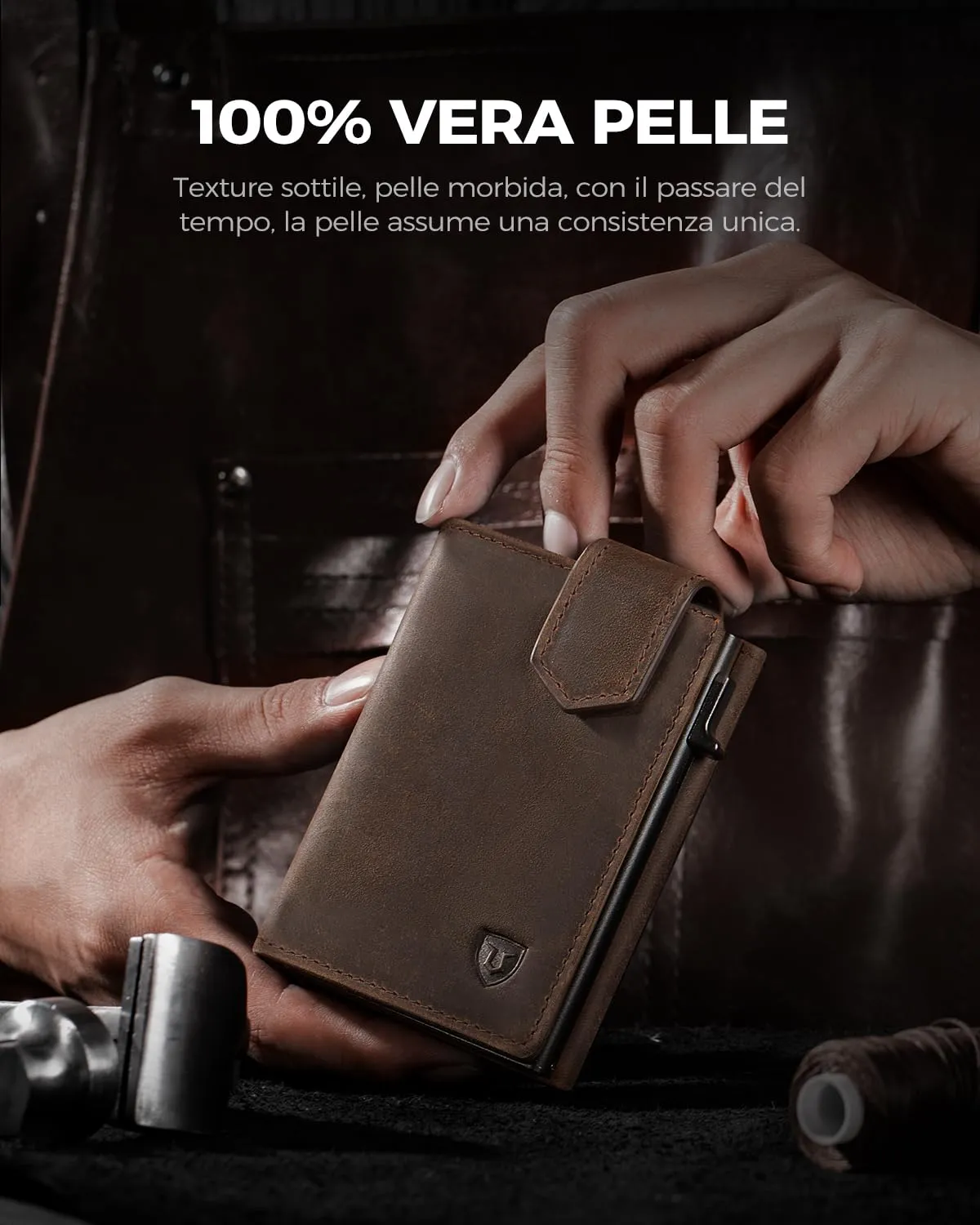 LORZOR Portafoglio Uomo Slim in Vera Pelle con Protezione RFID, Portacarte Pop-up per 10 Carte e Portamonete, Chiusura Magnetica - immagine 4