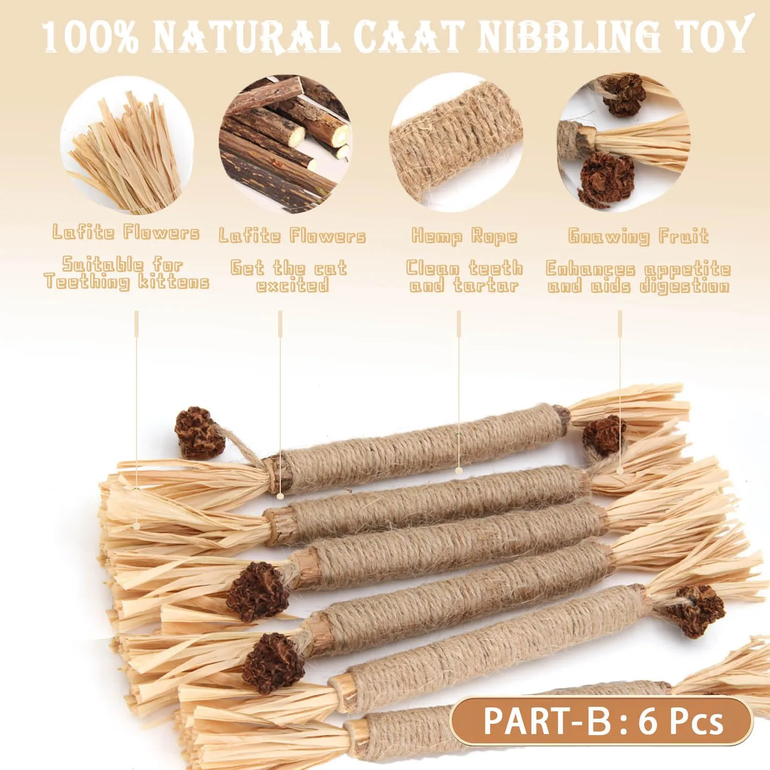 Ptyism 9 Pcs Matatabi for Cats (6 Catnip Sticks and 3 Catnip Bite Ropes) Dental Chew Toys - immagine 3