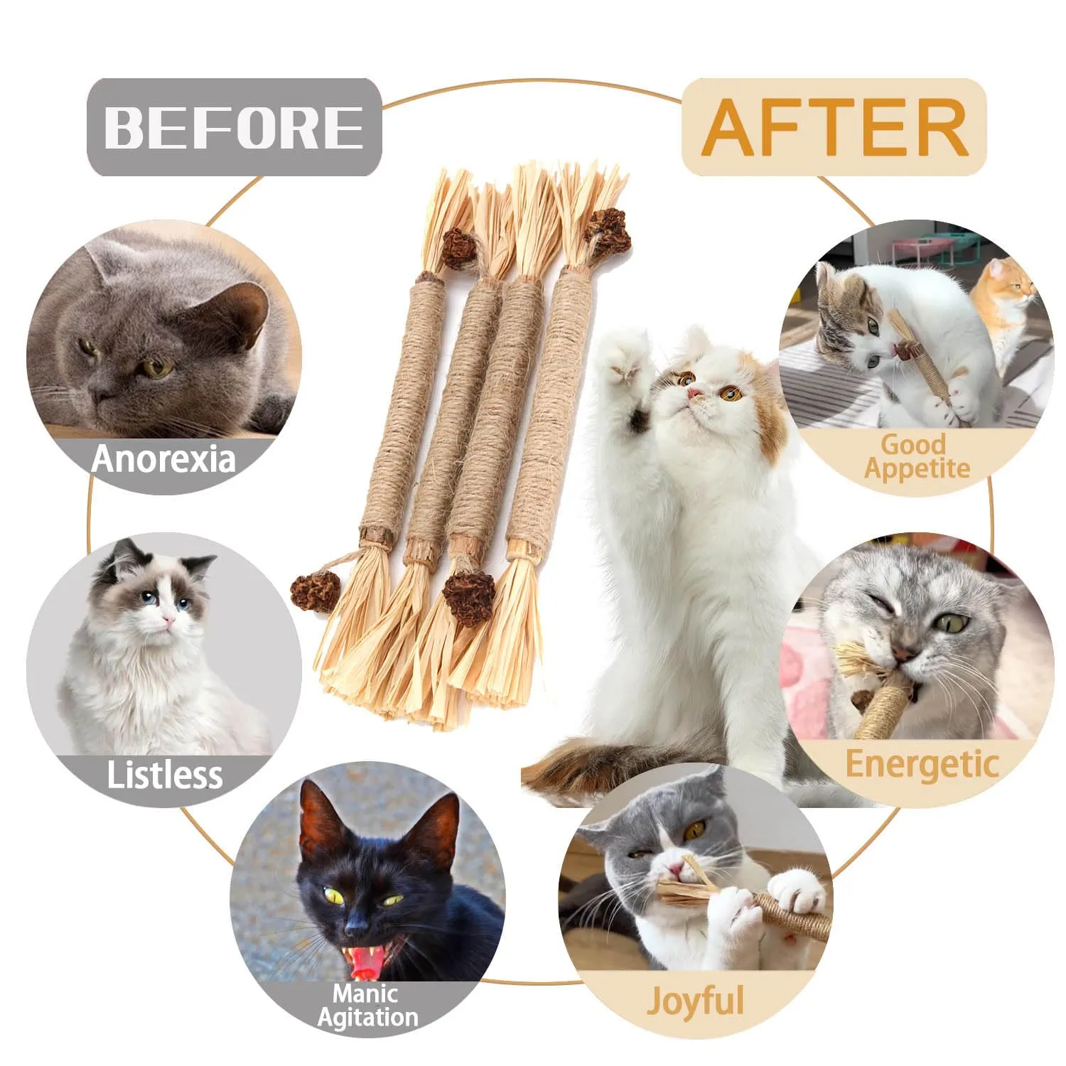 Ptyism 9 Pcs Matatabi for Cats (6 Catnip Sticks and 3 Catnip Bite Ropes) Dental Chew Toys - immagine 5