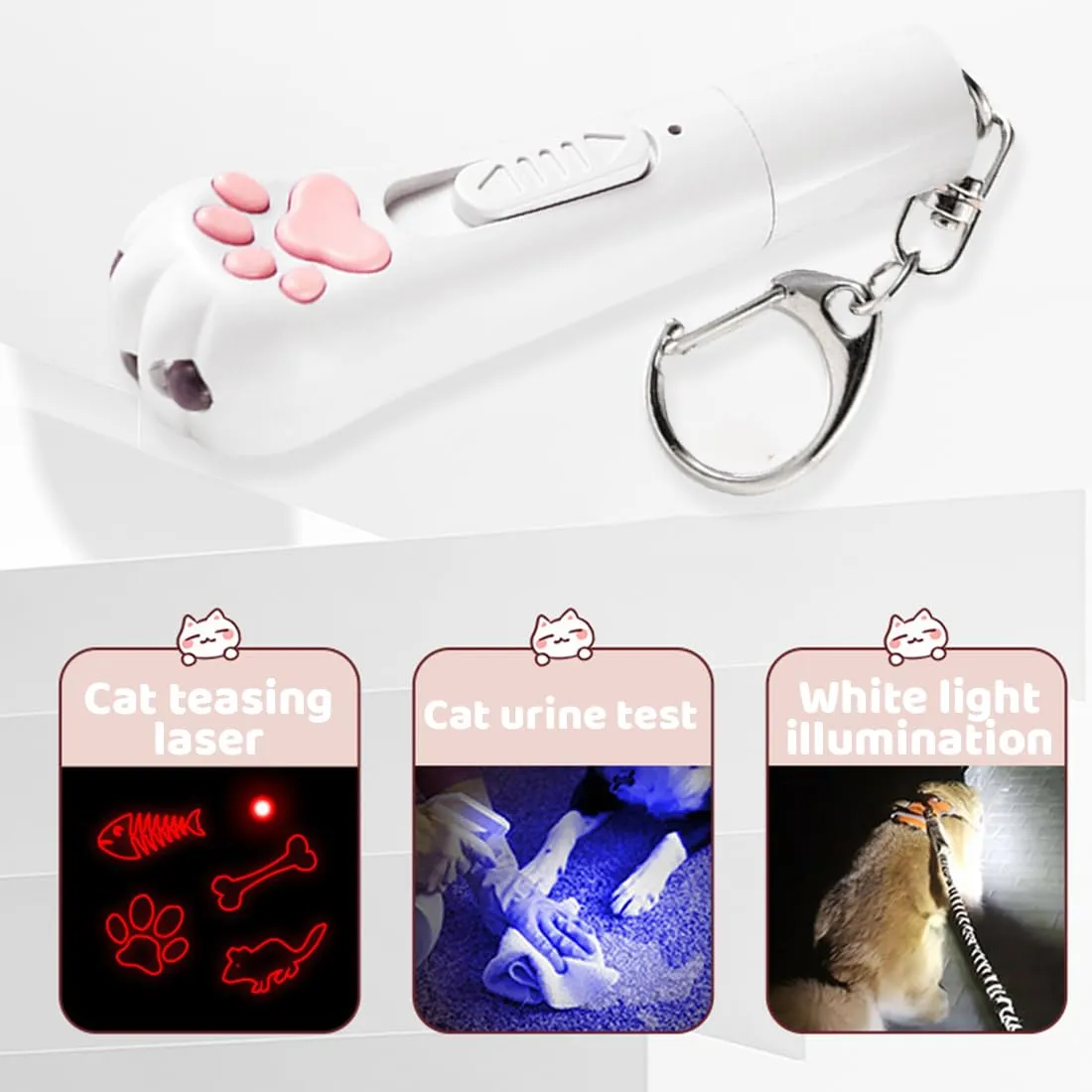 Tomedeks 3 in 1 Giocattolo Interattivo per Gatti e Cani con Moschettone (Bianco) - immagine 4