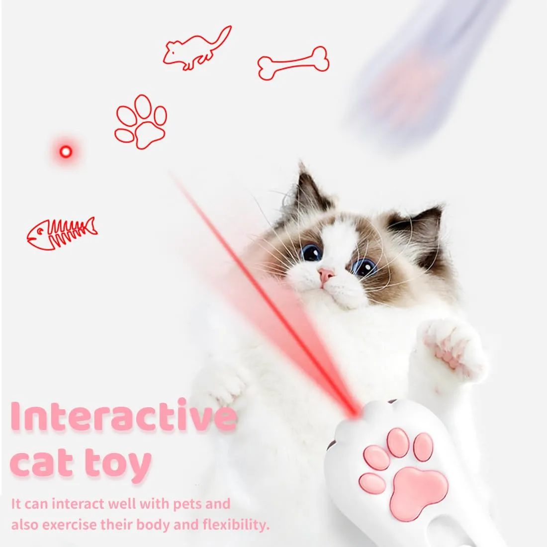 Tomedeks 3 in 1 Giocattolo Interattivo per Gatti e Cani con Moschettone (Bianco) - immagine 5
