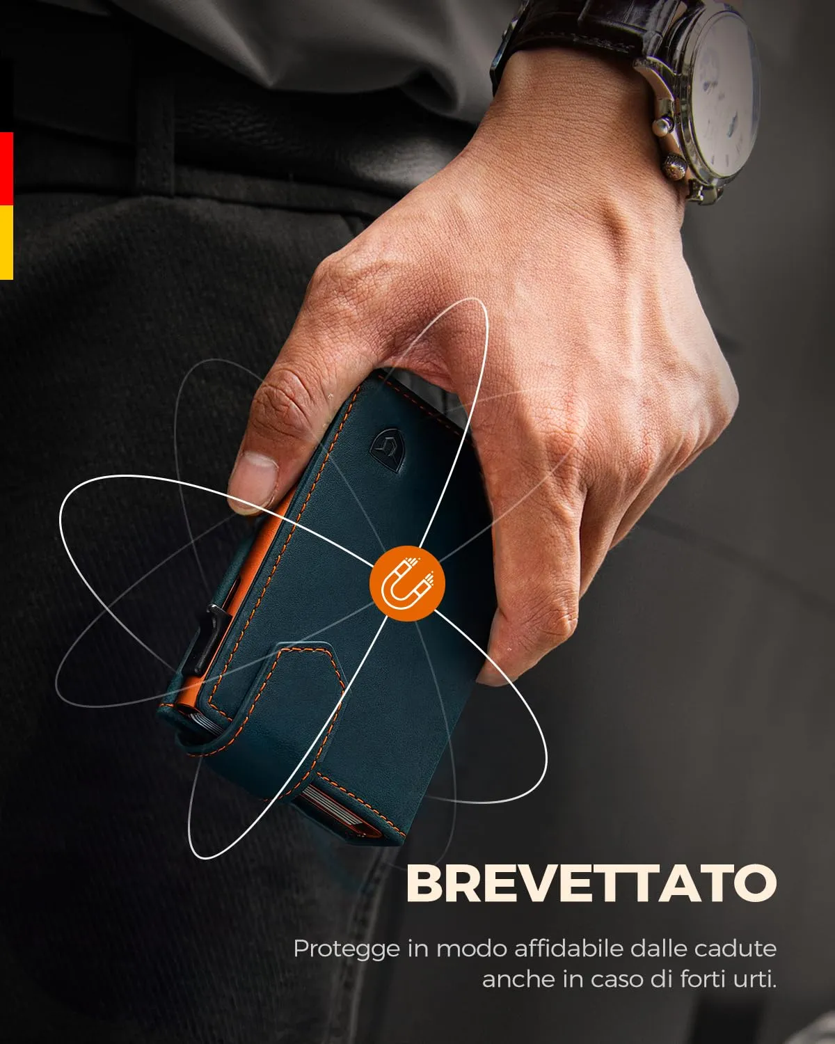 LORZOR Portafoglio Uomo Slim in Vera Pelle, Porta Carte Pop-up con Protezione RFID, Portamonete e Chiusura Magnetica - immagine 2