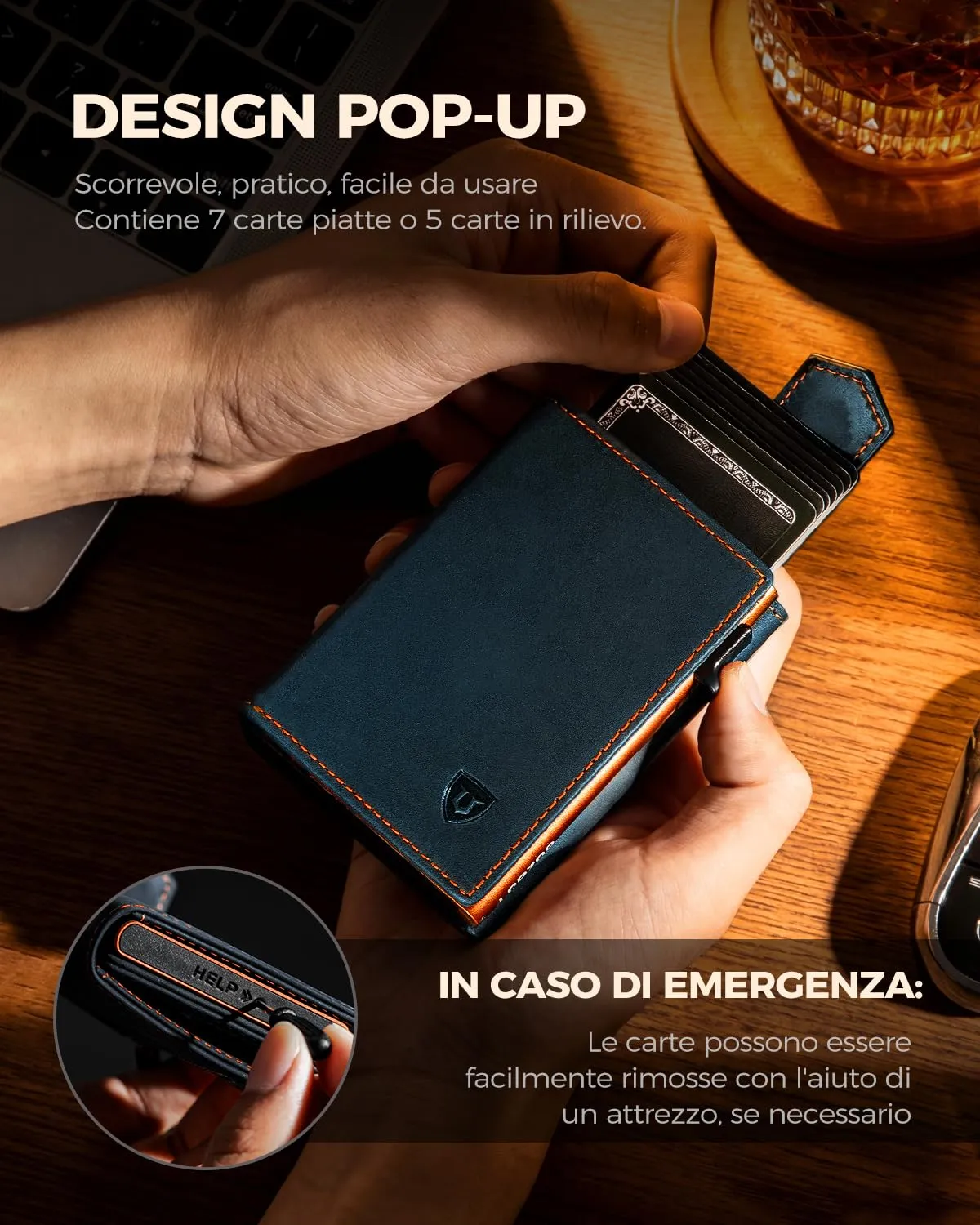LORZOR Portafoglio Uomo Slim in Vera Pelle, Porta Carte Pop-up con Protezione RFID, Portamonete e Chiusura Magnetica - immagine 5