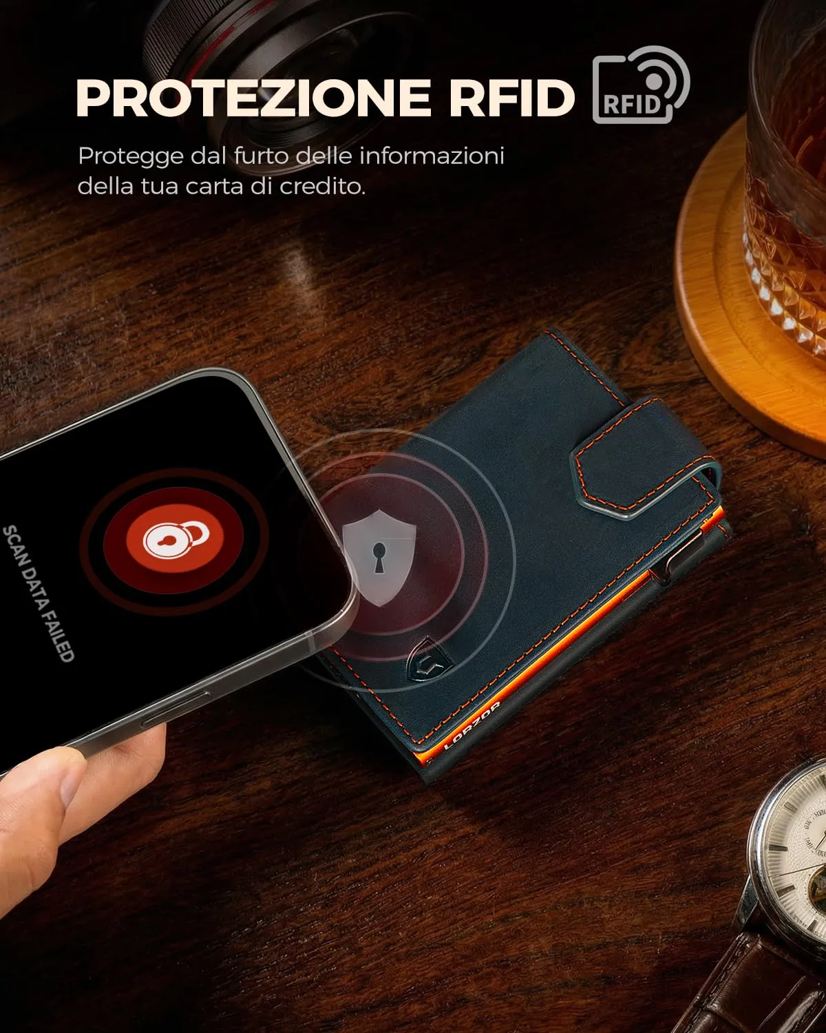 LORZOR Portafoglio Uomo Slim in Vera Pelle, Porta Carte Pop-up con Protezione RFID, Portamonete e Chiusura Magnetica - immagine 6
