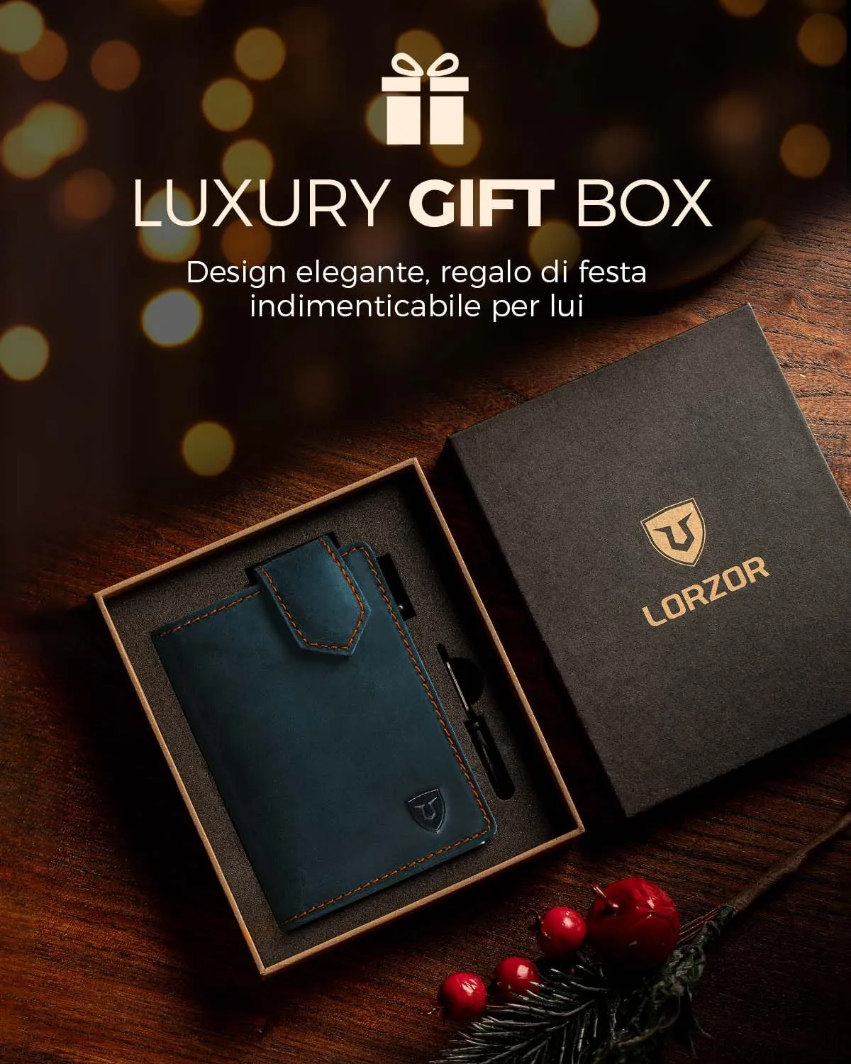 LORZOR Portafoglio Uomo Slim in Vera Pelle, Porta Carte Pop-up con Protezione RFID, Portamonete e Chiusura Magnetica - immagine 7