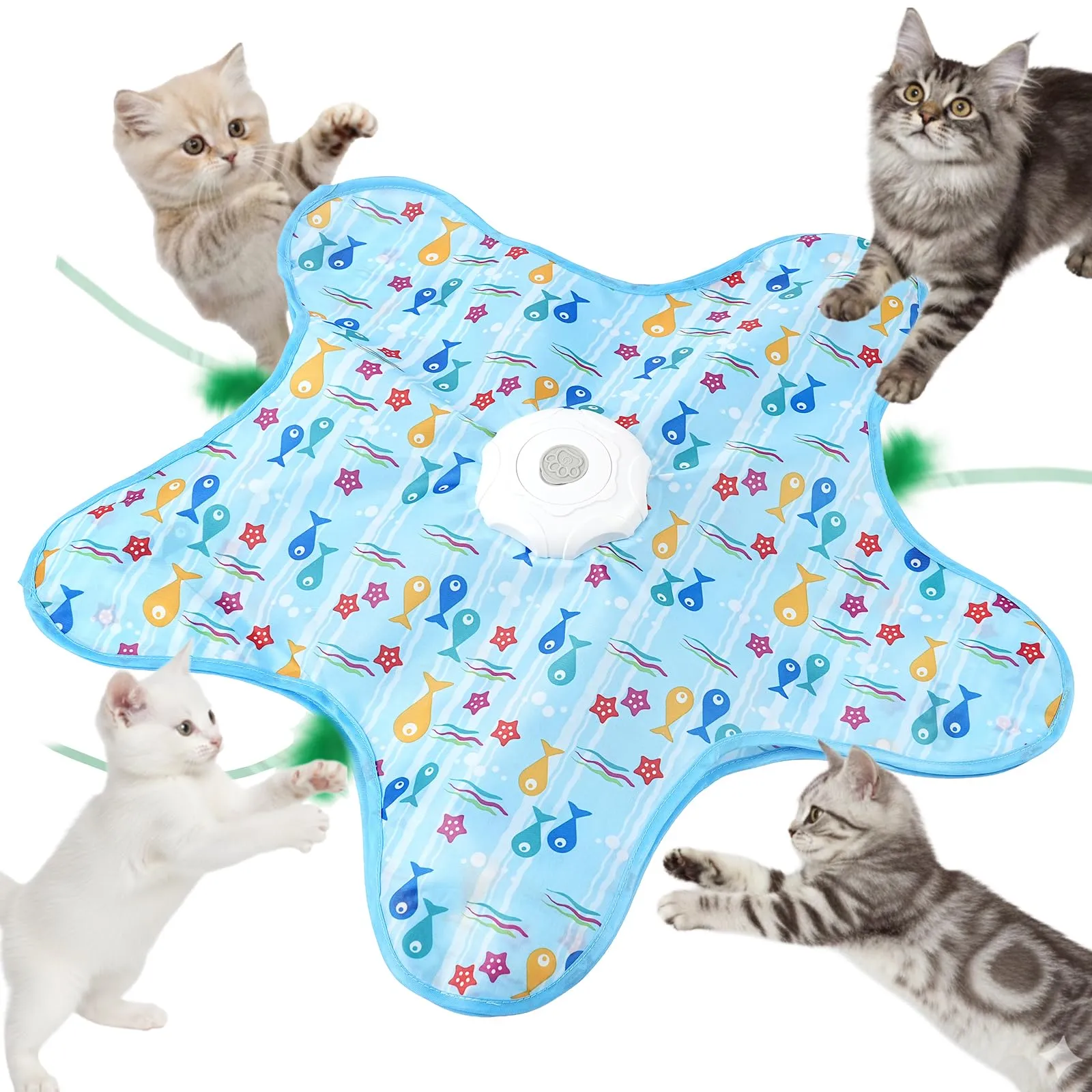 AUYAO Giocattolo Elettrico Interattivo per Gatti con 3 Modalità, Gioco Nascondino con Piume, Ricarica USB, Cinque Angoli - immagine 1
