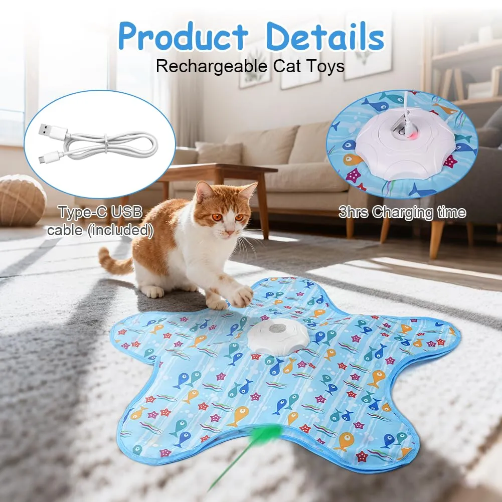 AUYAO Giocattolo Elettrico Interattivo per Gatti con 3 Modalità, Gioco Nascondino con Piume, Ricarica USB, Cinque Angoli - immagine 3