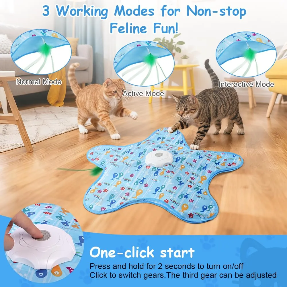 AUYAO Giocattolo Elettrico Interattivo per Gatti con 3 Modalità, Gioco Nascondino con Piume, Ricarica USB, Cinque Angoli - immagine 4