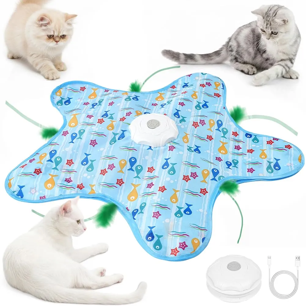 AUYAO Giocattolo Elettrico Interattivo per Gatti con 3 Modalità, Gioco Nascondino con Piume, Ricarica USB, Cinque Angoli - immagine 9