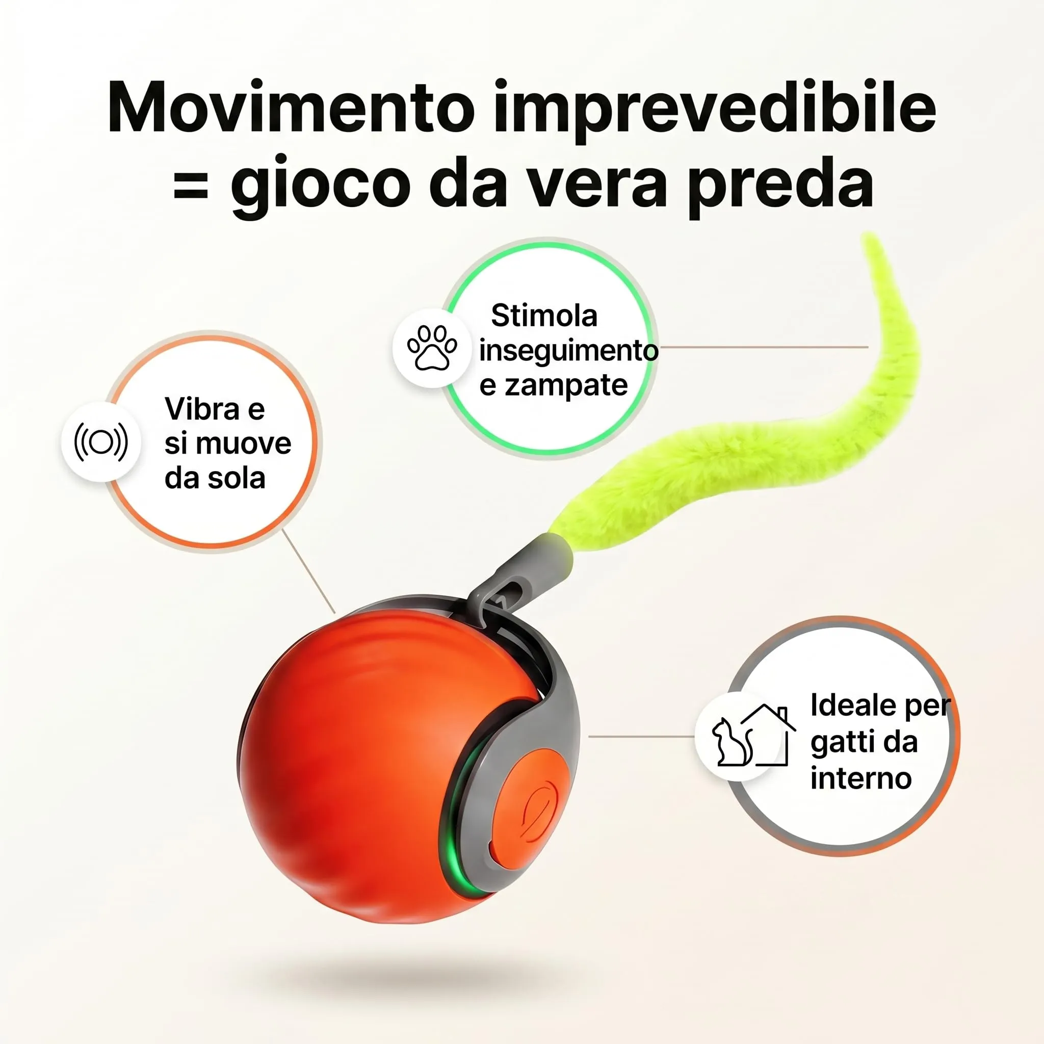 musapet Giochi Interattivi per Gatti con Pallina a Movimento Automatico, LED e Laccetto, Ricaricabile USB-C - immagine 2