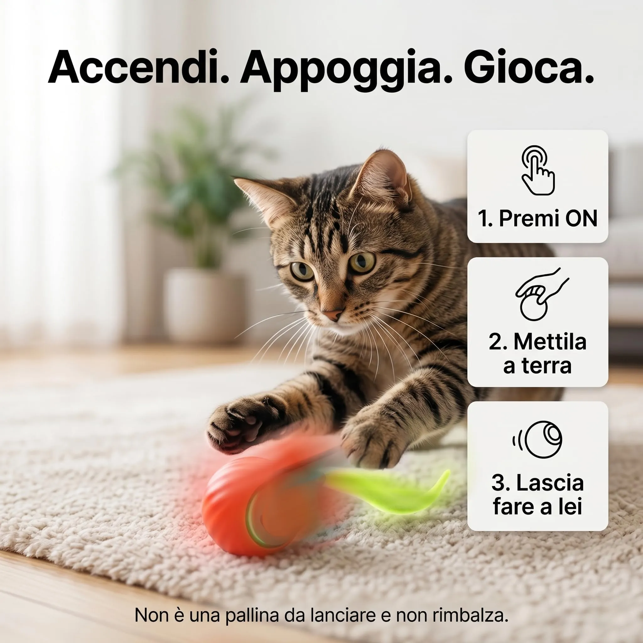 musapet Giochi Interattivi per Gatti con Pallina a Movimento Automatico, LED e Laccetto, Ricaricabile USB-C - immagine 4