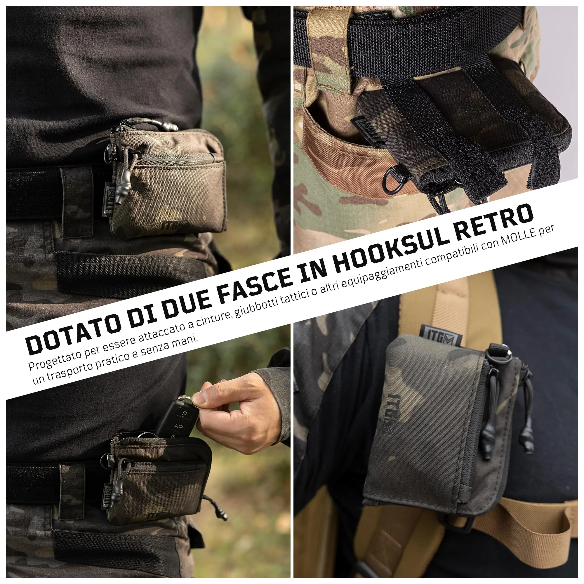 1TG Tactical Portafoglio Minimalista in Nylon 500D con Cerniera YKK e Sistema MOLLE - Mimetico Camo Nero - immagine 3