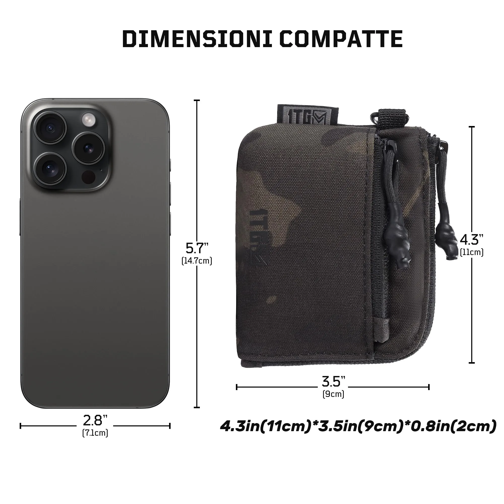 1TG Tactical Portafoglio Minimalista in Nylon 500D con Cerniera YKK e Sistema MOLLE - Mimetico Camo Nero - immagine 4